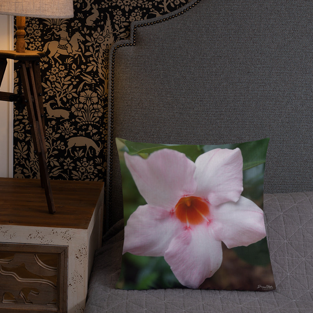 Pink Mandevilla Premium Pillow with Pink Back