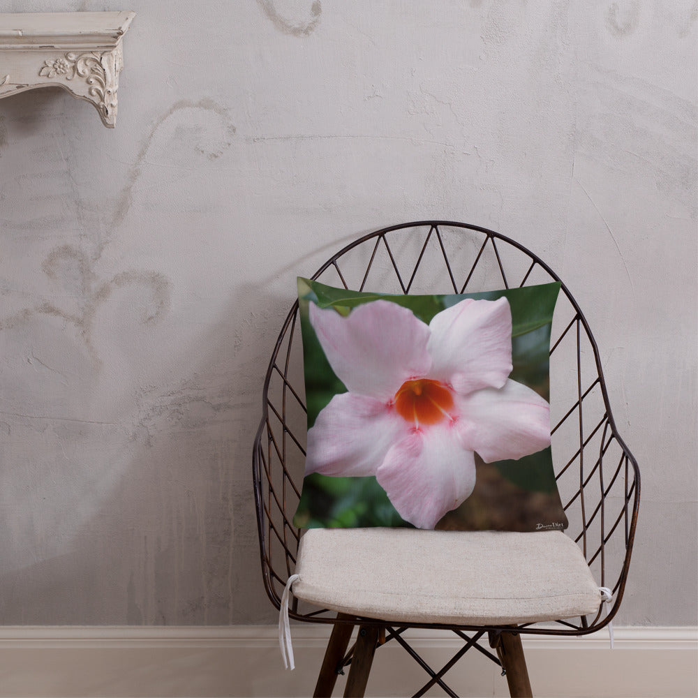 Pink Mandevilla Premium Pillow with White Back