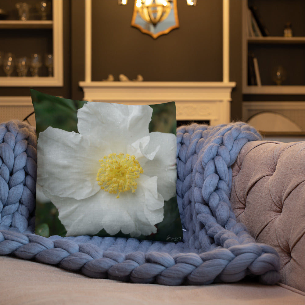 White Camellia Premium Pillow with White Back