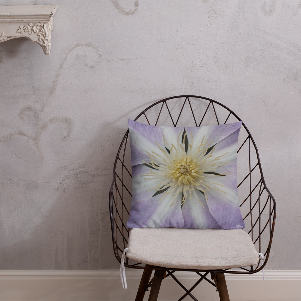 Purple Clematis Premium Pillow with light purple back