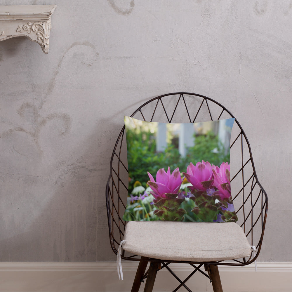 Pink Siam Tulips Premium Pillow with White Back