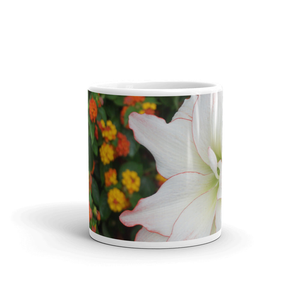 White Amaryllis with orange lantana without a message