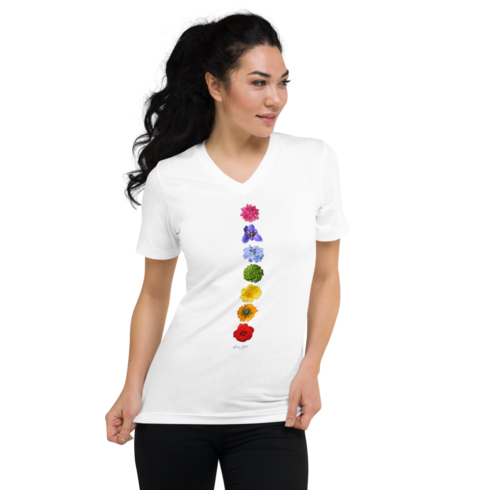 Energy Centers_Chakras_Unisex Short Sleeve V-Neck T-Shirt_White