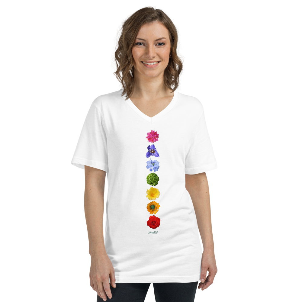 Energy Centers_Chakras_Unisex Short Sleeve V-Neck T-Shirt_White