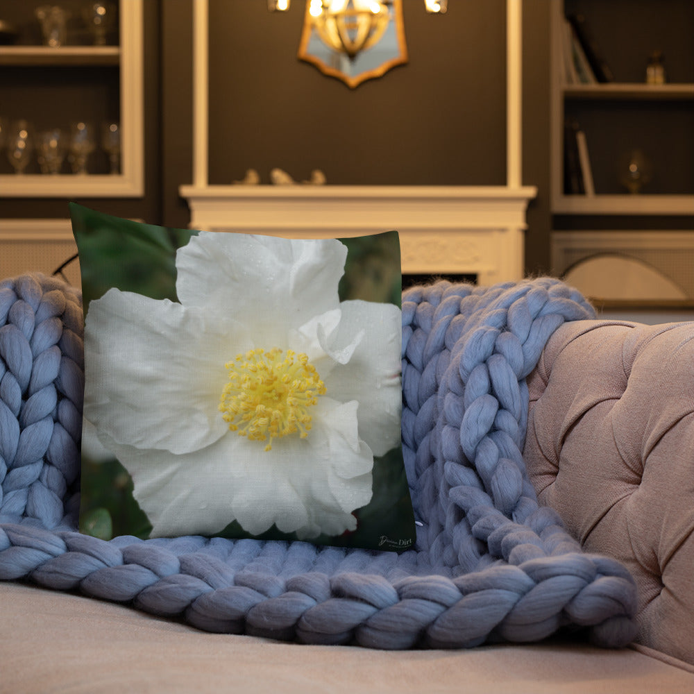 White Camellia Premium Pillow with White Back