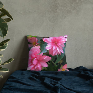Pink Begonia Premium Pillow with Pink Back