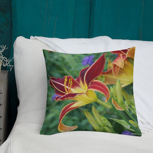 Burnt Orange Day Lilies Premium Pillow with Yellow/Gold Back