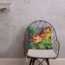 Load image into Gallery viewer, Burnt Orange Day Lilies Premium Pillow with Yellow/Gold Back
