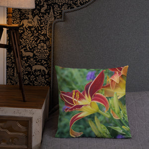 Burnt Orange Day Lilies Premium Pillow with Yellow/Gold Back