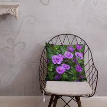 Load image into Gallery viewer, Purple Petunias Premium Pillow with light purple back

