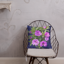 Load image into Gallery viewer, Purple Petunias Premium Pillow with light purple back
