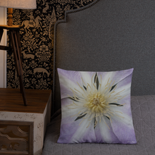 Load image into Gallery viewer, Purple Clematis Premium Pillow with light purple back
