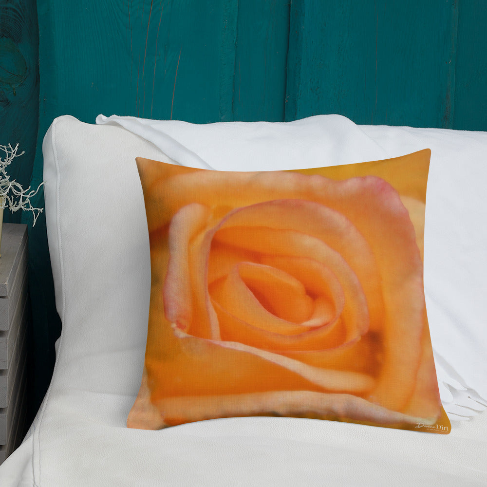 Rose Orange Delight Premium Pillow with White Back