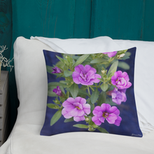 Load image into Gallery viewer, Purple Petunias Premium Pillow with light purple back
