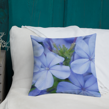 Load image into Gallery viewer, Blue Plumbago Premium Pillow with blue back
