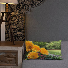 Load image into Gallery viewer, Golden Orange Gerbera Daisies Premium Pillow with Orange Back
