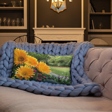 Load image into Gallery viewer, Golden Orange Gerbera Daisies Premium Pillow with Orange Back
