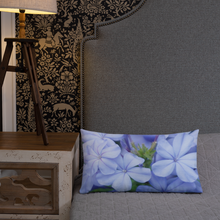 Load image into Gallery viewer, Blue Plumbago Premium Pillow with blue back
