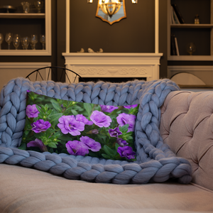 Purple Petunias Premium Pillow with light purple back