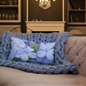 Blue Plumbago Premium Pillow with blue back