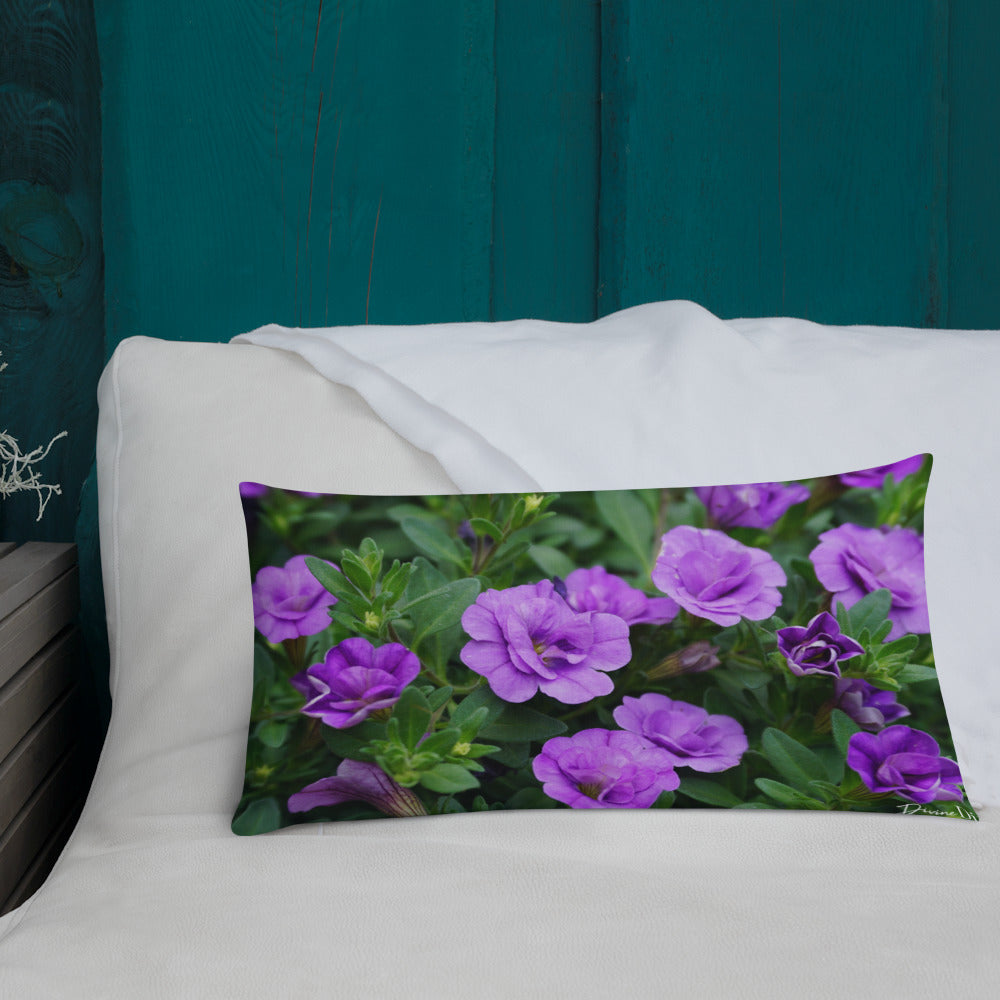 Purple Petunias Premium Pillow with white back