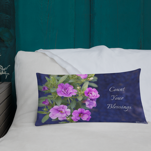 Purple Petunias Premium Pillow 'Count Your Blessings'