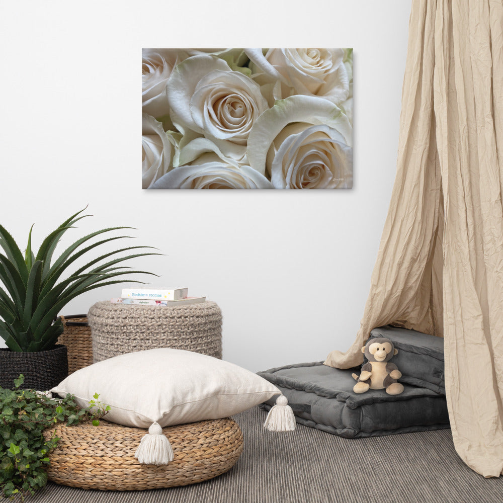 'Enjoy the Unfolding of Life'  White Roses Canvas 24x36