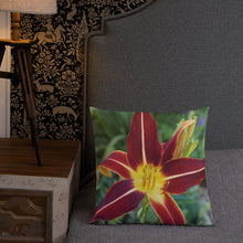 Load image into Gallery viewer, Burnt Orange Daylily Premium Pillow with Golden Back
