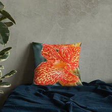 Load image into Gallery viewer, Orange Dwarf Canna &#39;Picasso&#39; Premium Pillow with Orange Back
