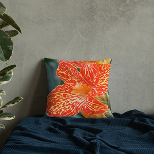 Orange Dwarf Canna 'Picasso' Premium Pillow with Orange Back