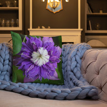 Load image into Gallery viewer, Purple Clematis Premium Pillow with White Back
