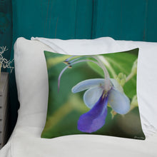 Load image into Gallery viewer, Blue Butterfly Bush Clerodendrum Premium Pillow with Green Back
