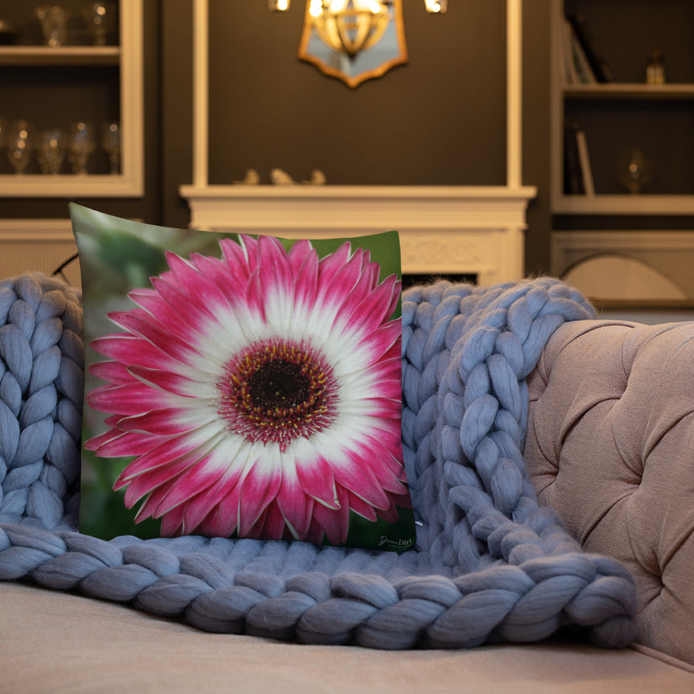 Pink Gerbera Daisy Premium Pillow with White Back