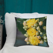 Load image into Gallery viewer, Yellow Kalanchoe Premium Pillow-Teal Back
