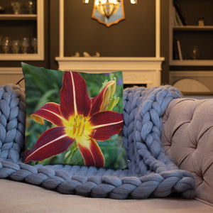Burnt Orange Daylily Premium Pillow with White Back