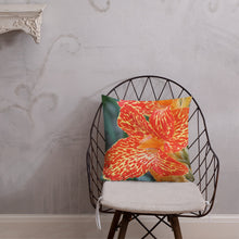 Load image into Gallery viewer, Orange Dwarf Canna &#39;Picasso&#39; Premium Pillow with Orange Back
