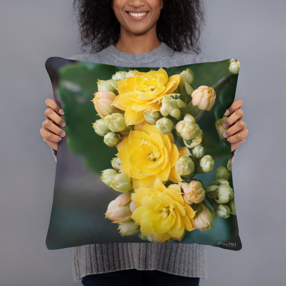 Yellow Kalanchoe Standard Pillow with Teal back