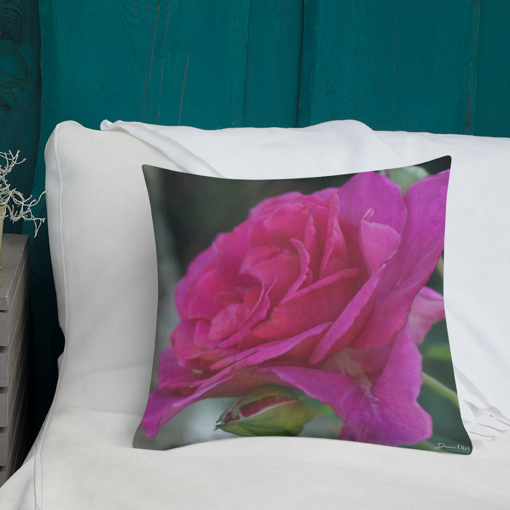 Pink Brindabella Rose  Premium Pillow-Light Grey Back