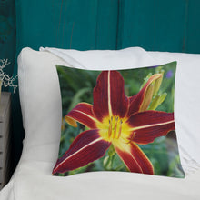 Load image into Gallery viewer, Burnt Orange Daylily Premium Pillow with Golden Back
