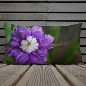 Purple Clematis Premium Pillow with Purple Back 20x12