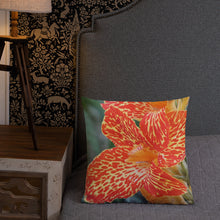 Load image into Gallery viewer, Orange Dwarf Canna &#39;Picasso&#39; Premium Pillow with Orange Back
