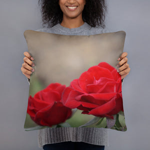 Rose 'Ruby Red'  Standard Pillow with Light Grey Back
