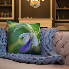 Load image into Gallery viewer, Blue Butterfly Bush Clerodendrum Premium Pillow with Green Back
