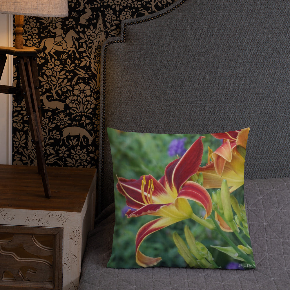 Burnt Orange Day Lilies Premium Pillow with White Back