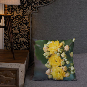 Yellow Kalanchoe Premium Pillow-Teal Back
