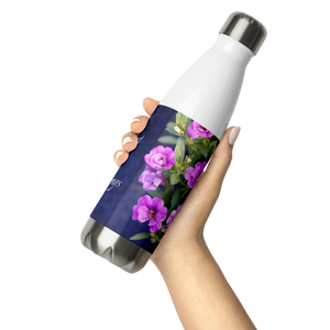 Purple Petunias 'Count Your Blessings' Stainless Steel Water Bottle