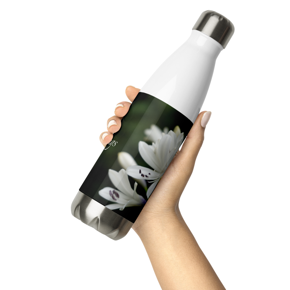 White Agapanthus Stainless Steel Water Bottle 'Blessings'