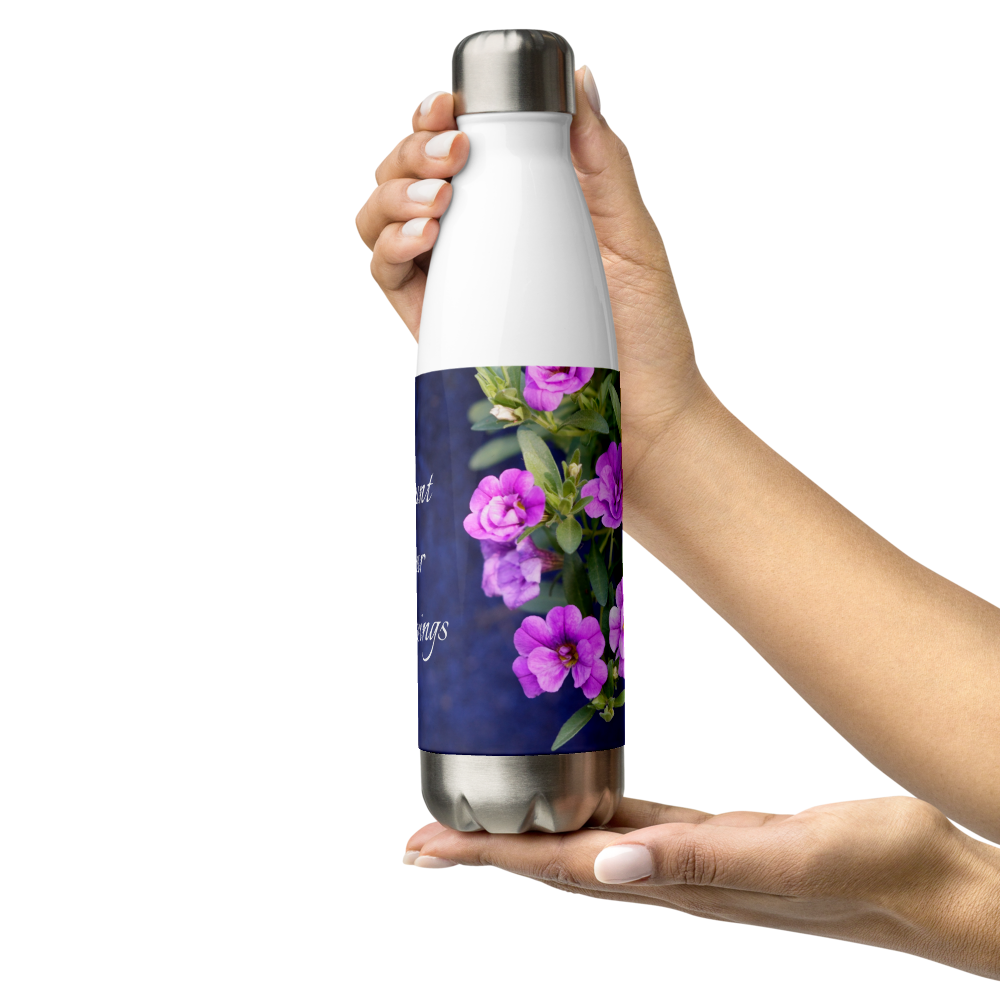 Purple Petunias 'Count Your Blessings' Stainless Steel Water Bottle