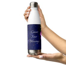 Load image into Gallery viewer, Purple Petunias &#39;Count Your Blessings&#39; Stainless Steel Water Bottle
