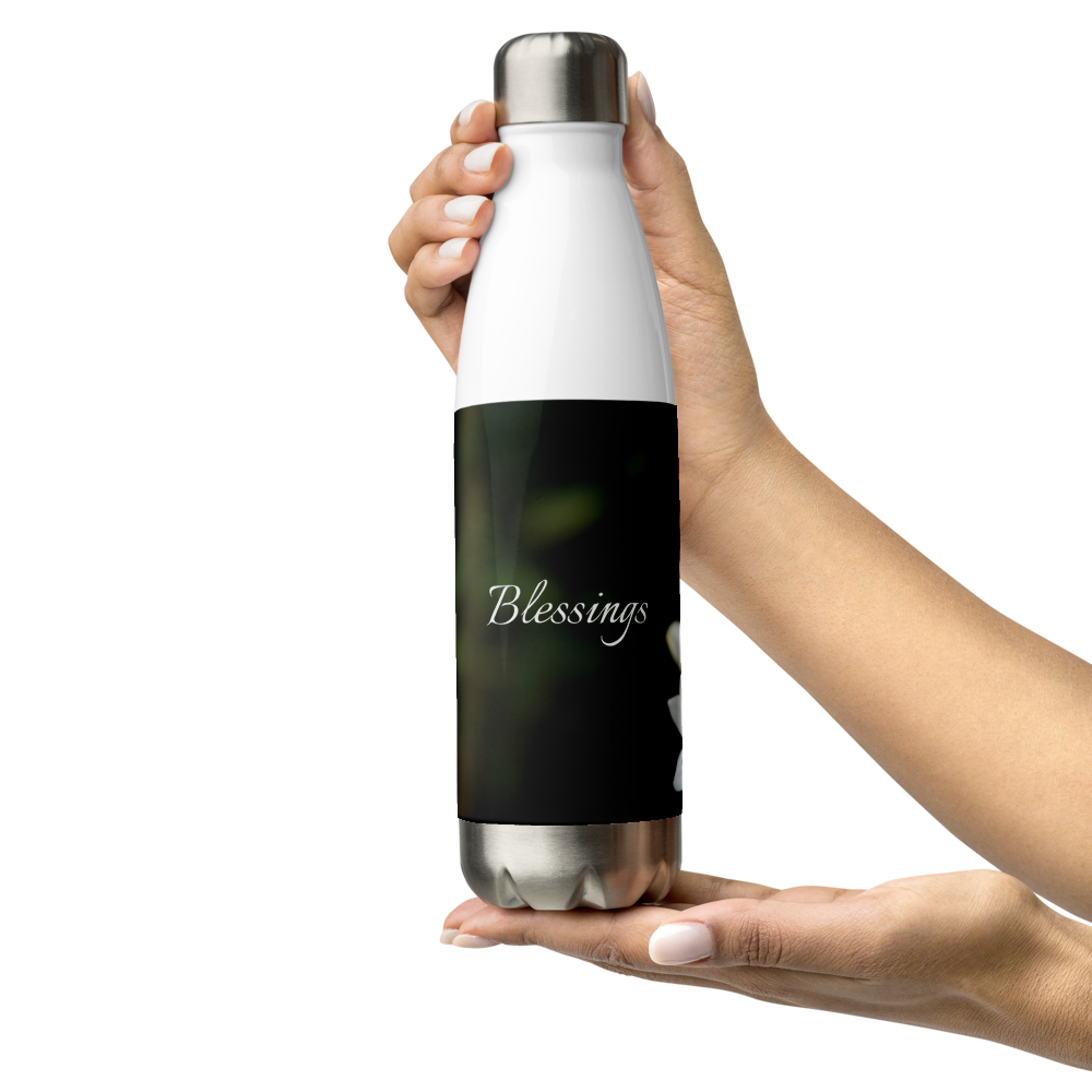 White Agapanthus Stainless Steel Water Bottle 'Blessings'